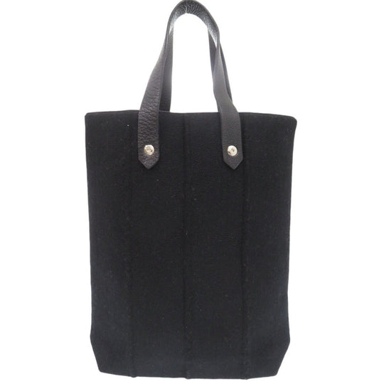 HERMES Tote Bag Wool, Leather black Amedaba Tote Bag Women Used Authentic