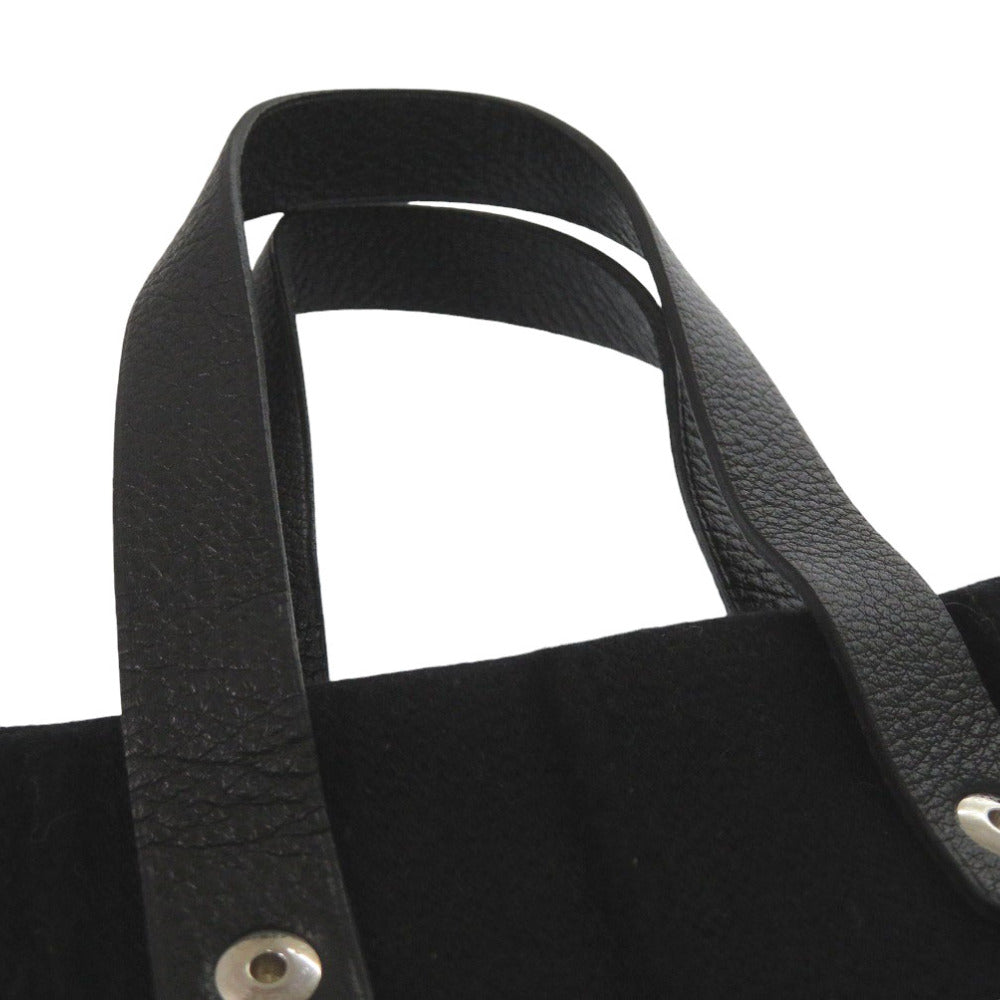 HERMES Tote Bag Wool, Leather black Amedaba Tote Bag Women Used Authentic