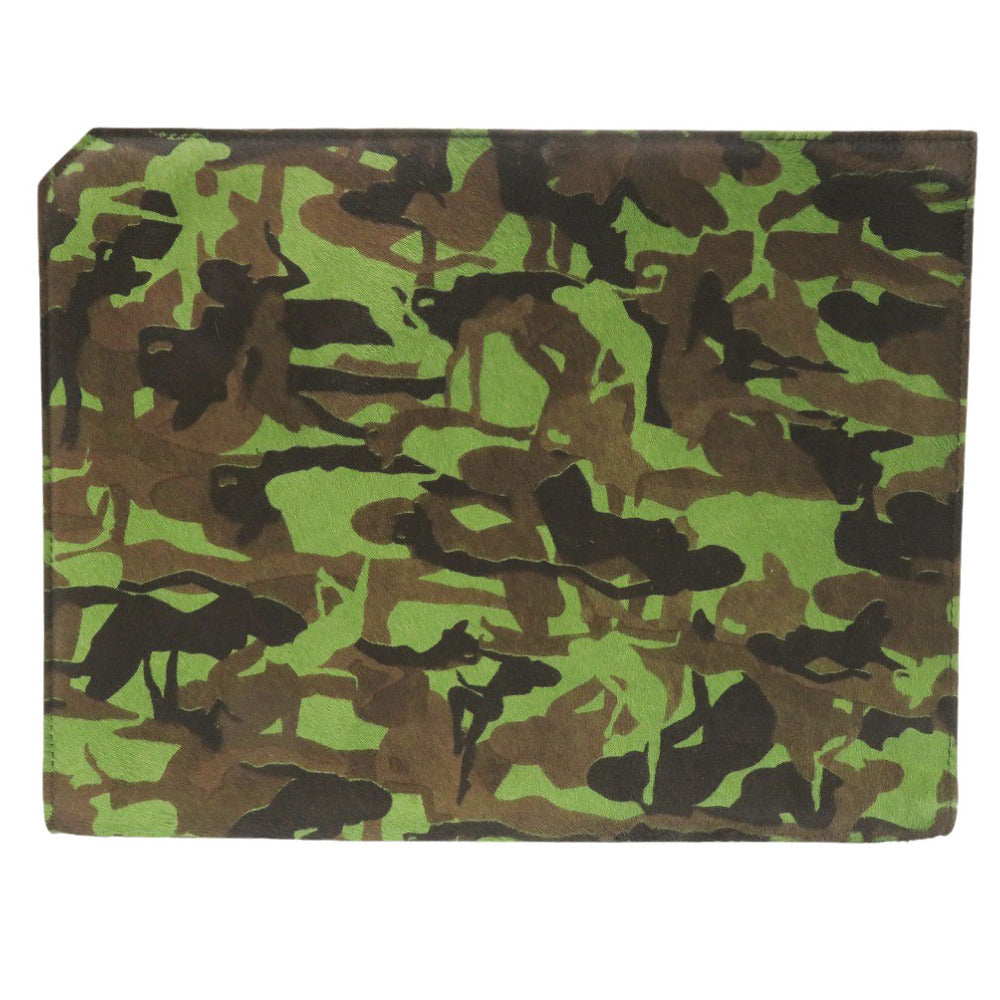 JIMMY CHOO Clutch bag pony, leather green Clutch bag Camouflage Pattern mens Used Authentic