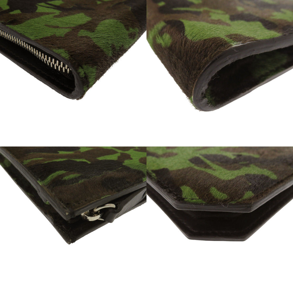 JIMMY CHOO Clutch bag pony, leather green Clutch bag Camouflage Pattern mens Used Authentic