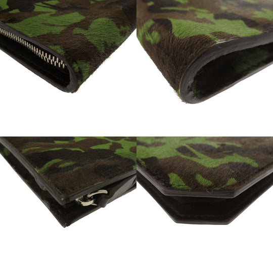 JIMMY CHOO Clutch bag pony, leather green Clutch bag Camouflage Pattern mens Used Authentic