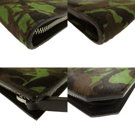 JIMMY CHOO Clutch bag pony, leather green Clutch bag Camouflage Pattern mens Used Authentic