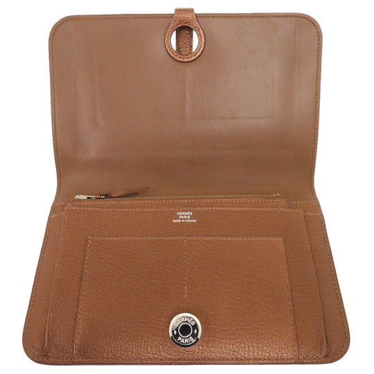 HERMES Long Wallet Purse Shave bronze Dogon GM Midosuji Limited Women Used Authentic