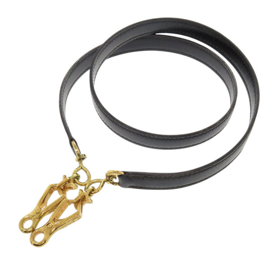 HERMES Shoulder strap Box scarf black Kelly strap Women Used Authentic