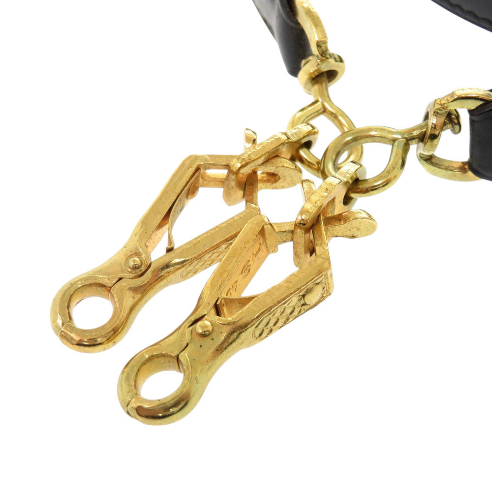 HERMES Shoulder strap Box scarf black Kelly strap Women Used Authentic