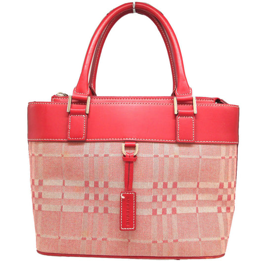 BURBERRY Handbag Leather, Canvas Red Women Used Authentic