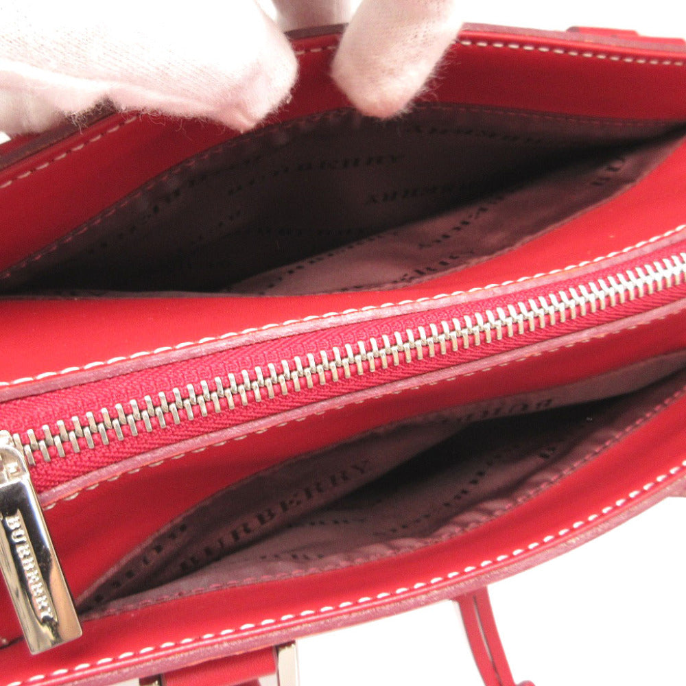 BURBERRY Handbag Leather, Canvas Red Women Used Authentic