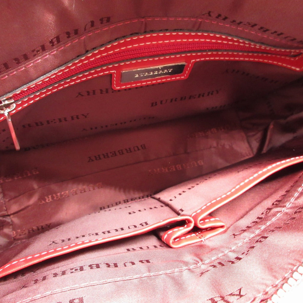 BURBERRY Handbag Leather, Canvas Red Women Used Authentic