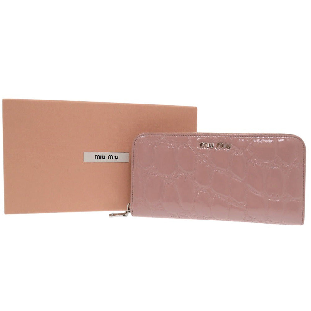 MIUMIU Long Wallet Purse 5ML506 leather Muget Croc Embossed Zip Around Patent Leather Women Used Authentic