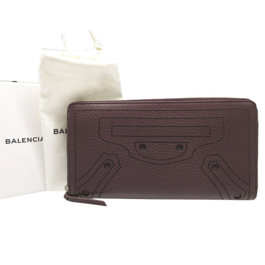 BALENCIAGA Long Wallet Purse 443521 leather Brown Zip Around Blackout Women(Unisex) Used Authentic