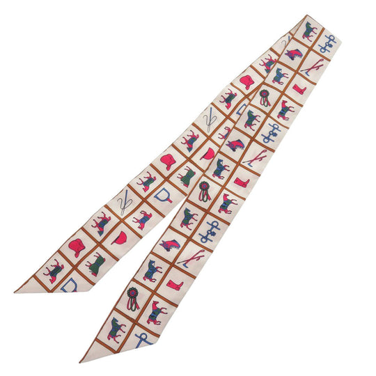 HERMES scarf silk cream Twilly Couvertures et Tenues horse wear Women Used Authentic