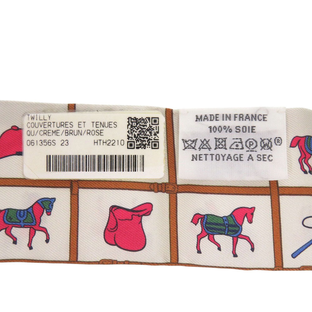 HERMES scarf silk cream Twilly Couvertures et Tenues horse wear Women Used Authentic