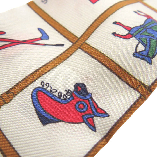 HERMES scarf silk cream Twilly Couvertures et Tenues horse wear Women Used Authentic