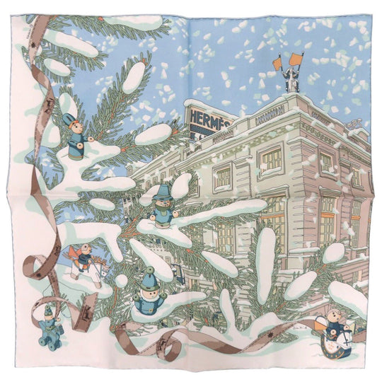 HERMES scarf silk Light blue Carre45 Petit Carre Noel at 24 Faubourg Christmas at 24 Faubourg Gavroche Women Used Authentic