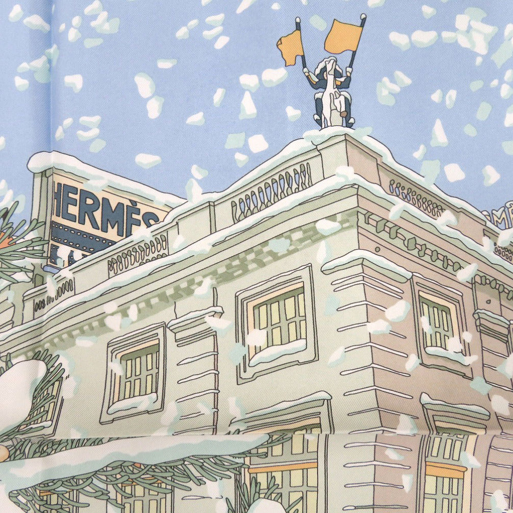 HERMES scarf silk Light blue Carre45 Petit Carre Noel at 24 Faubourg Christmas at 24 Faubourg Gavroche Women Used Authentic