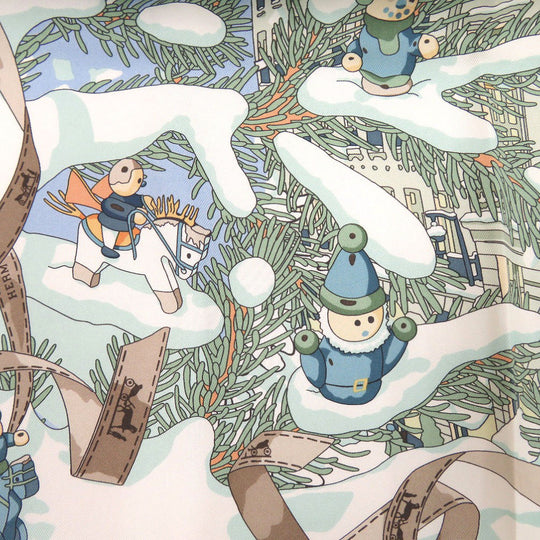 HERMES scarf silk Light blue Carre45 Petit Carre Noel at 24 Faubourg Christmas at 24 Faubourg Gavroche Women Used Authentic