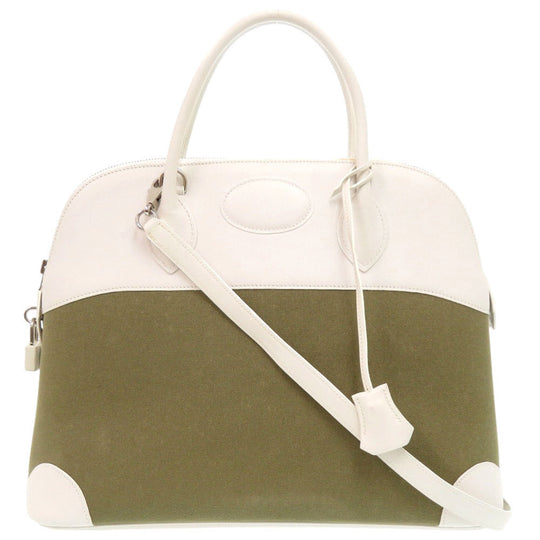 HERMES Handbag Toile Gibessire, Vaux Swift khaki Bored 37 Women Used Authentic