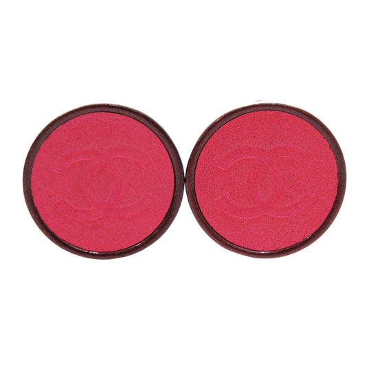 CHANEL Earring leather pink COCO Mark COCO Button Women Used Authentic