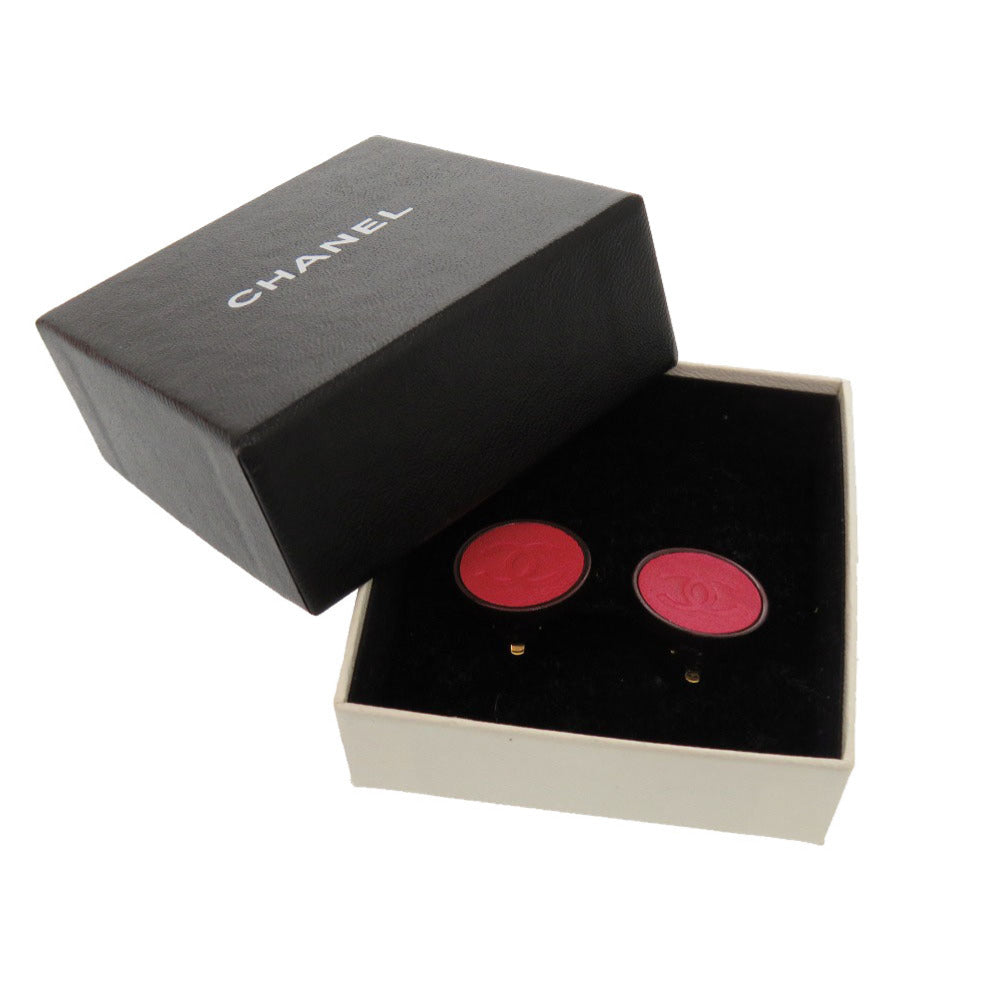 CHANEL Earring leather pink COCO Mark COCO Button Women Used Authentic
