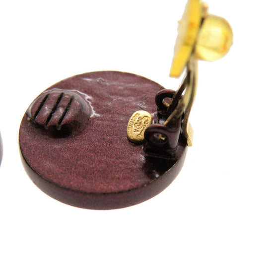 CHANEL Earring leather pink COCO Mark COCO Button Women Used Authentic