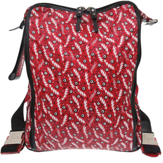 Christian Louboutin Backpack Calfskin Red HOP'N ZIP Graphic Print Backpack Women Used Authentic