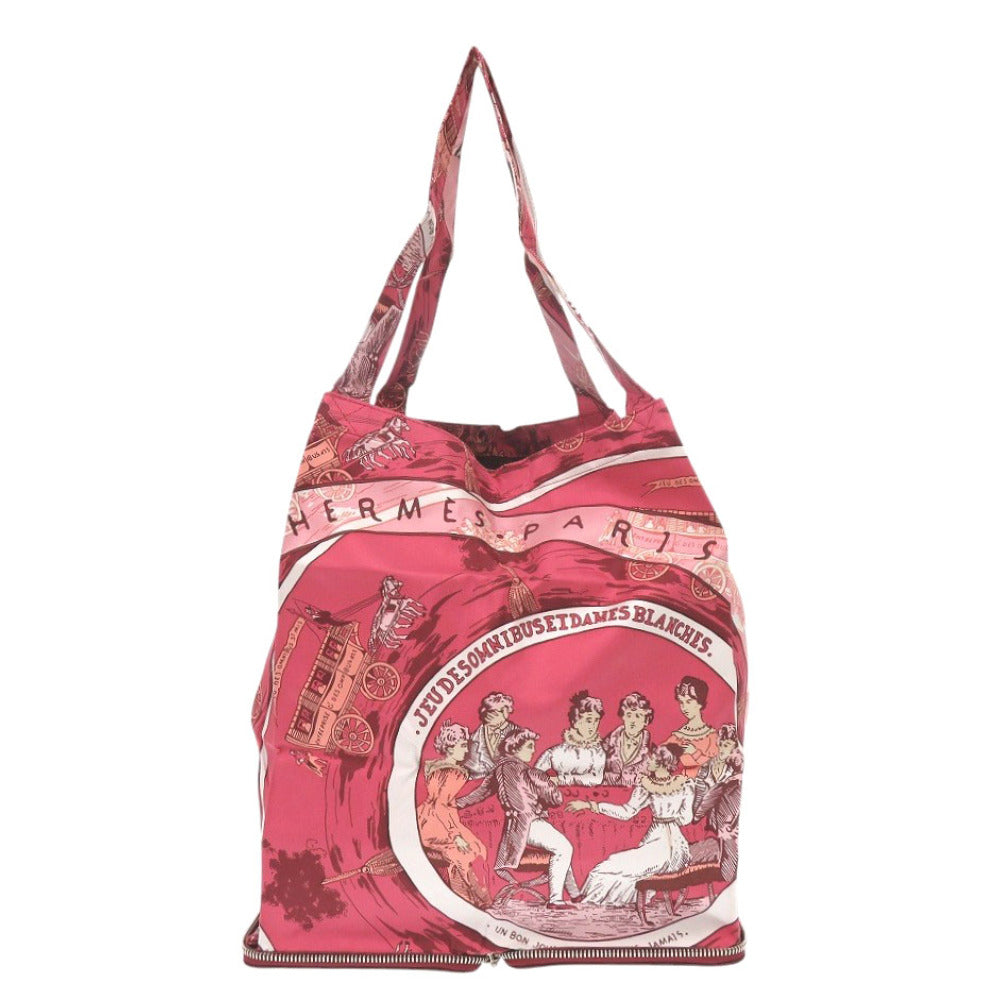 HERMES Tote Bag Buffl Rouge ash Eco bag Silky Pop JEU DES OMNIBUS ET DAMES BLANCHES Omnibus Game and White Lady Women Used Authentic