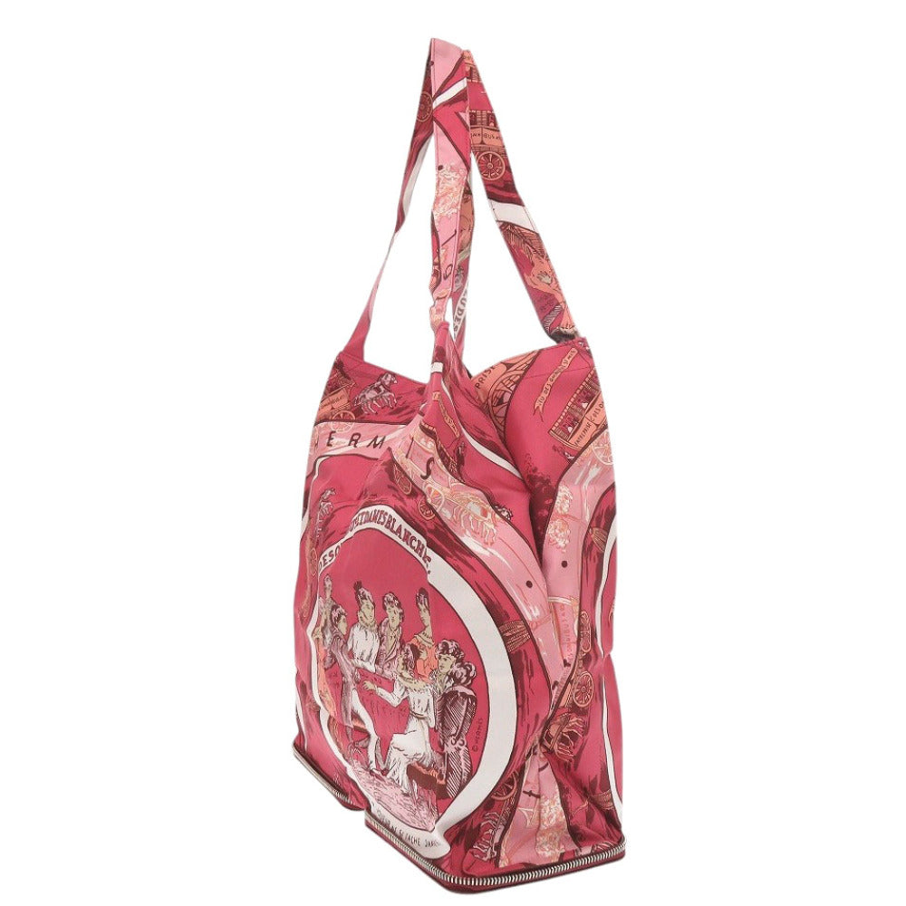 HERMES Tote Bag Buffl Rouge ash Eco bag Silky Pop JEU DES OMNIBUS ET DAMES BLANCHES Omnibus Game and White Lady Women Used Authentic
