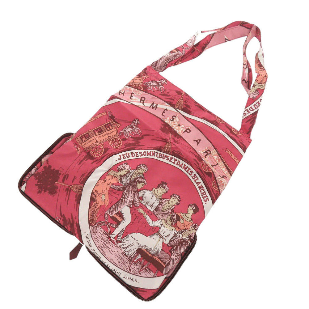 HERMES Tote Bag Buffl Rouge ash Eco bag Silky Pop JEU DES OMNIBUS ET DAMES BLANCHES Omnibus Game and White Lady Women Used Authentic