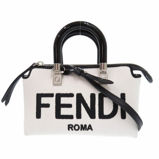 FENDI Handbag 8BS067 ANVG Canvas, Leather white By the way small Women Used Authentic