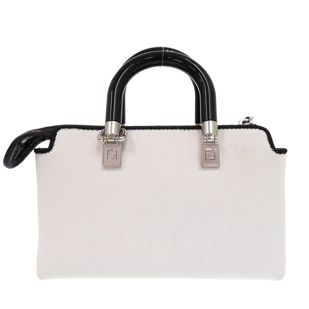 FENDI Handbag 8BS067 ANVG Canvas, Leather white By the way small Women Used Authentic