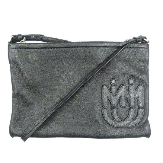 MIUMIU Shoulder Bag 5BH200 leather black Women Used Authentic