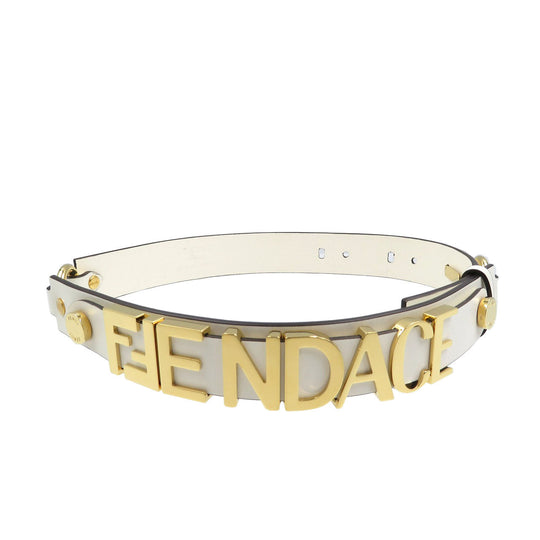 FENDI belt 8C0662 Leather, Metal white Women 65/26 Used Authentic