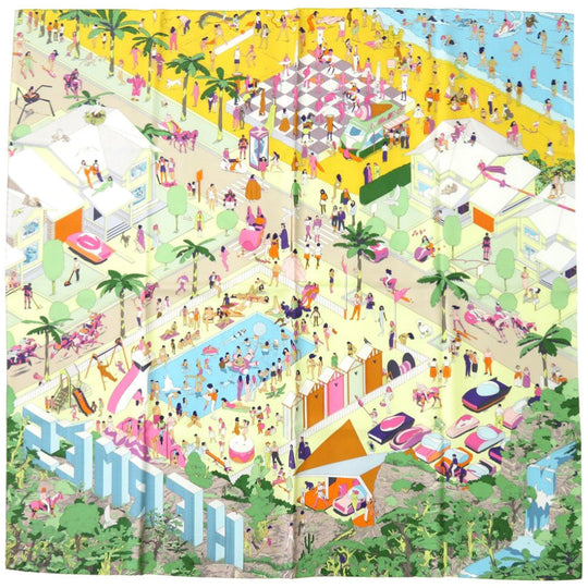 HERMES scarf silk yellow Carre90 Hermes on The Beach Hermes on the Beach
