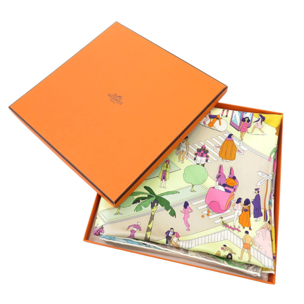 HERMES scarf silk yellow Carre90 Hermes on The Beach Hermes on the Beach
