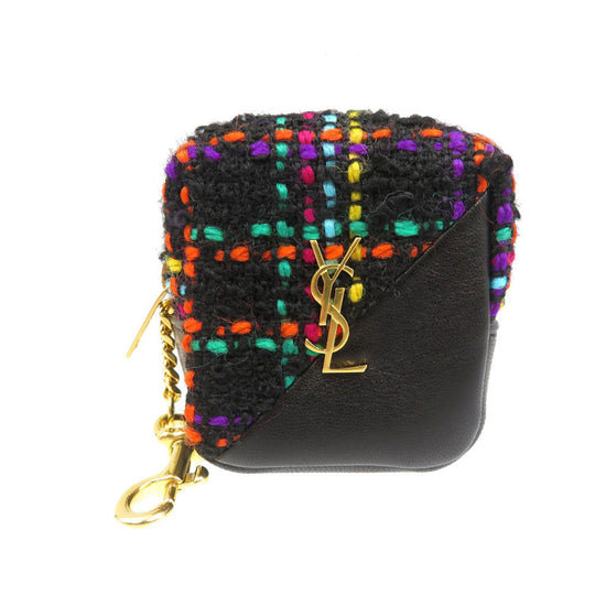 SAINT LAURENT PARIS Coin case 669964 Tweed, Leather black Women Used Authentic