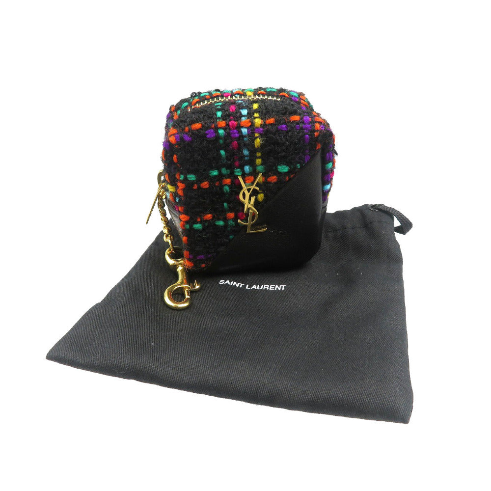 SAINT LAURENT PARIS Coin case 669964 Tweed, Leather black Women Used Authentic
