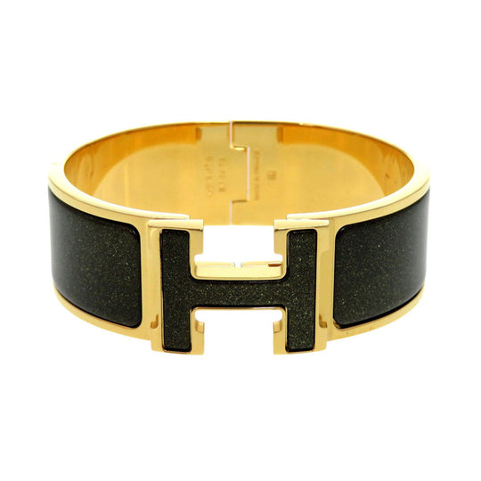 HERMES Bangle metal Noir de Re Click Crack H Glitter Women Used Authentic