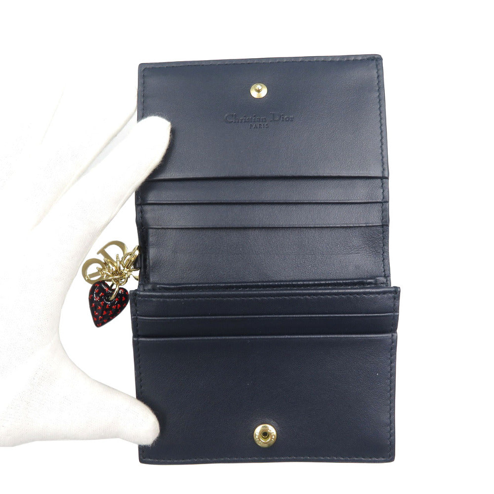 Christian Dior Bifold Wallet leather Navy Lady Dior Women Used Authentic