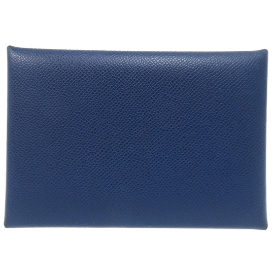 HERMES Coin case leather deep blue Calvi duo unisex(Unisex) Used Authentic