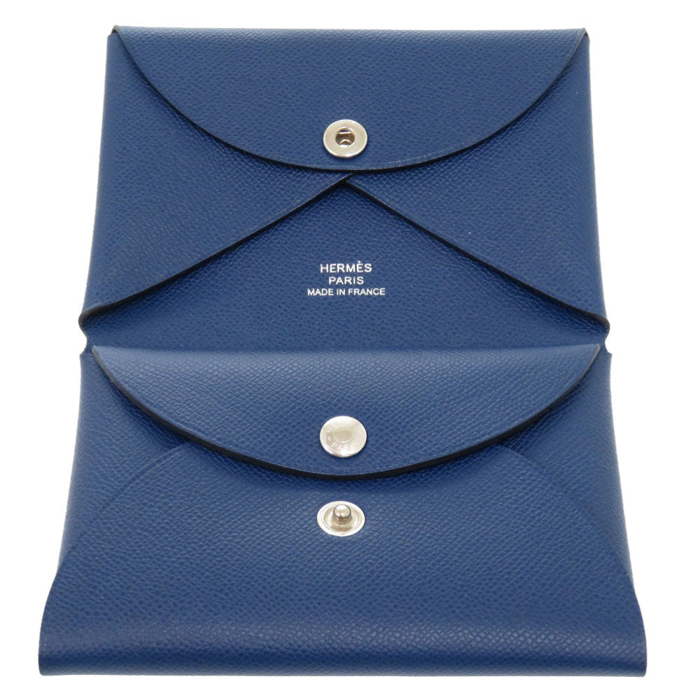 HERMES Coin case leather deep blue Calvi duo unisex(Unisex) Used Authentic