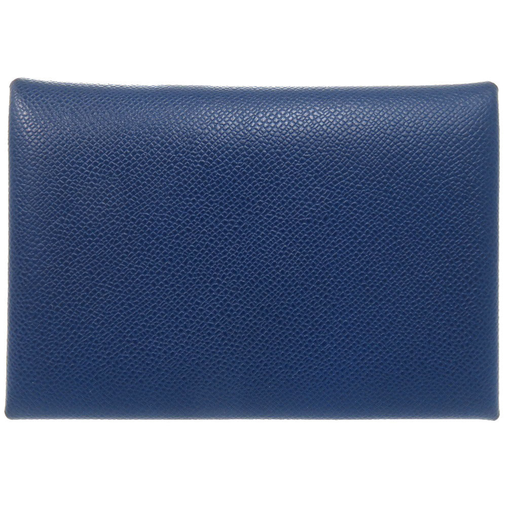 HERMES Coin case leather deep blue Calvi duo unisex(Unisex) Used Authentic
