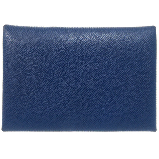 HERMES Coin case leather deep blue Calvi duo unisex(Unisex) Used Authentic