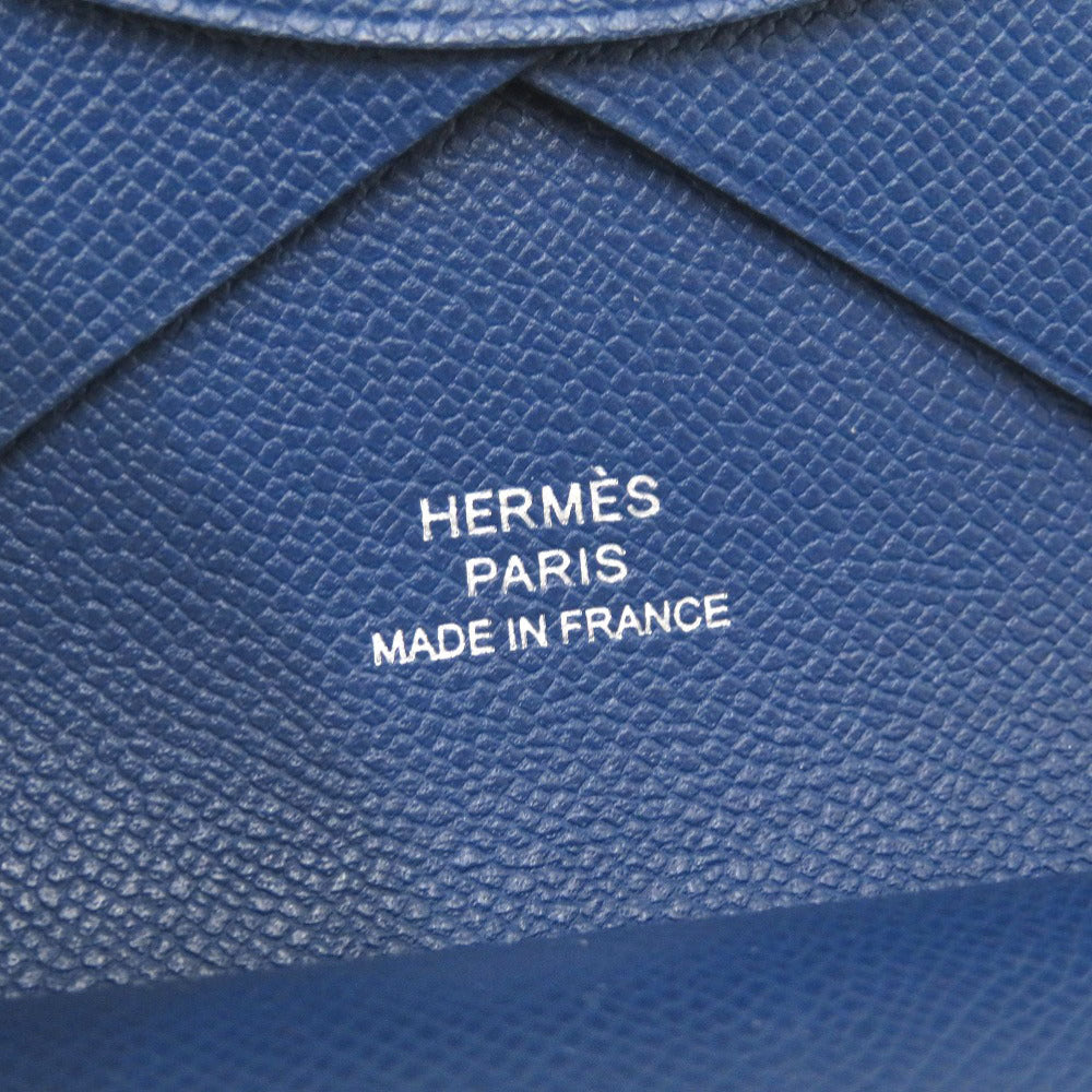 HERMES Coin case leather deep blue Calvi duo unisex(Unisex) Used Authentic