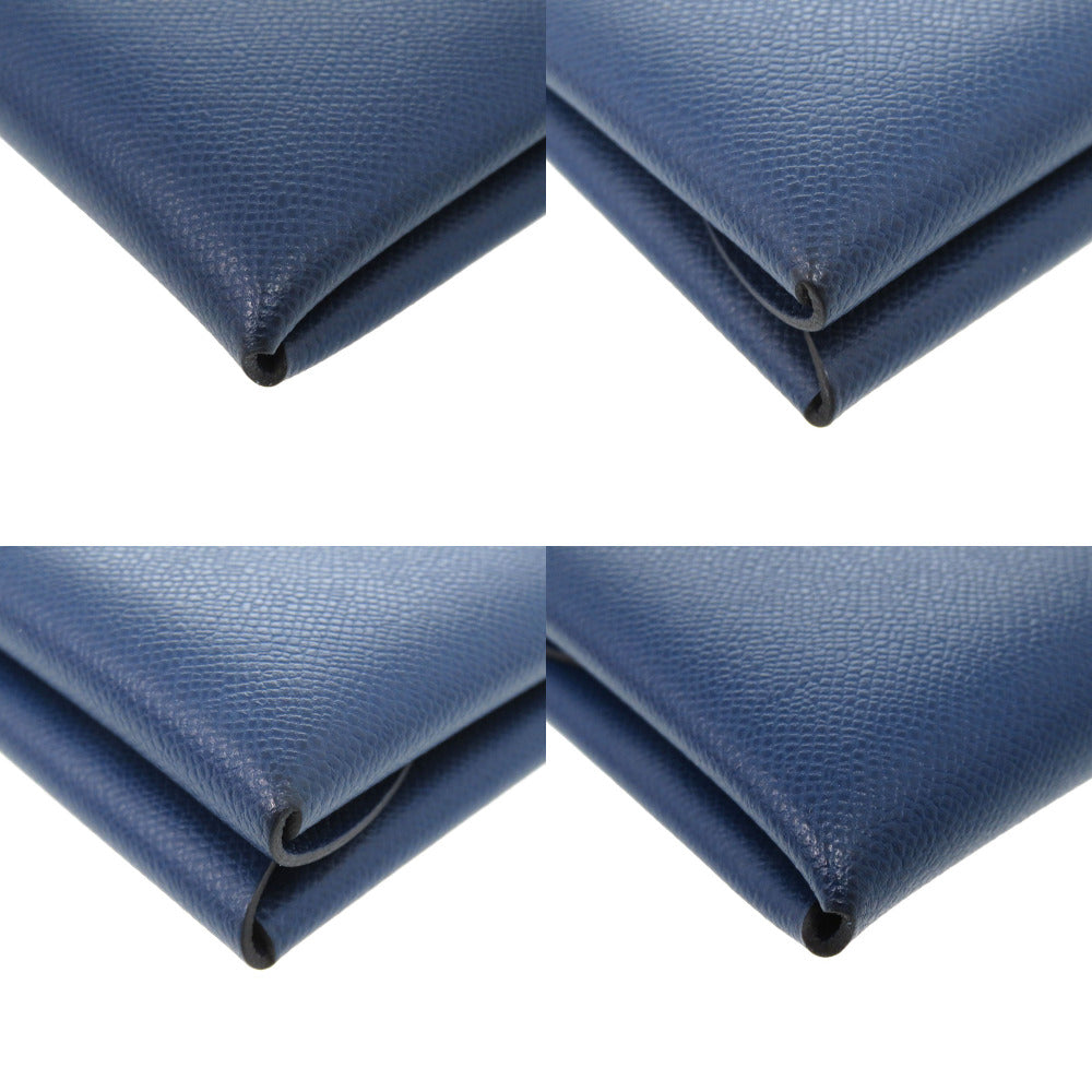HERMES Coin case leather deep blue Calvi duo unisex(Unisex) Used Authentic