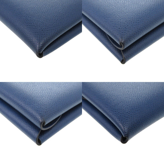 HERMES Coin case leather deep blue Calvi duo unisex(Unisex) Used Authentic
