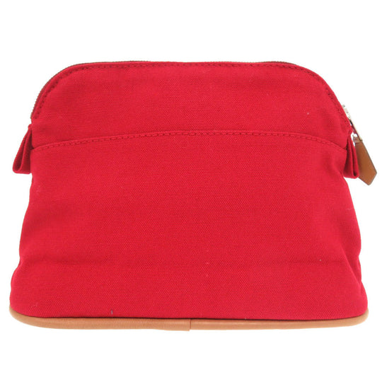 HERMES Pouch canvas Red Bored pouch 20 Women Used Authentic