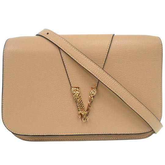 VERSACE Shoulder Bag DBFG985 leather beige Virtus Chain Shoulder Bag Bag Pouch Metal Icon Leather Women Used Authentic