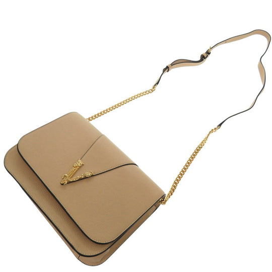 VERSACE Shoulder Bag DBFG985 leather beige Virtus Chain Shoulder Bag Bag Pouch Metal Icon Leather Women Used Authentic