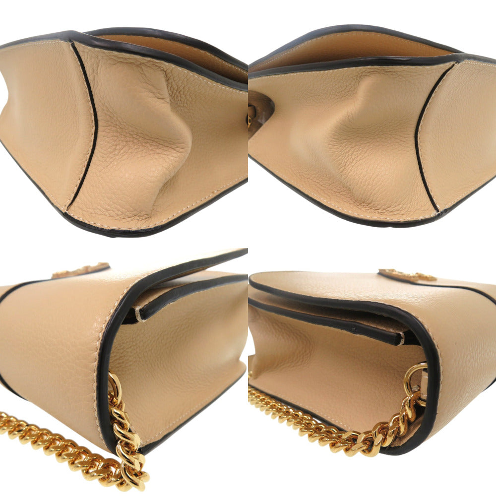 VERSACE Shoulder Bag DBFG985 leather beige Virtus Chain Shoulder Bag Bag Pouch Metal Icon Leather Women Used Authentic