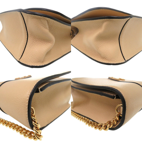 VERSACE Shoulder Bag DBFG985 leather beige Virtus Chain Shoulder Bag Bag Pouch Metal Icon Leather Women Used Authentic